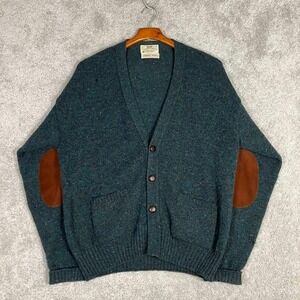 Vintage 70s Lord Jeff Cardigan Mens Large Green Shetland Wool Hebrides Tweeds